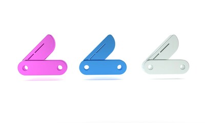 Colorful Swiss army knife icon isolated on white background. Multi-tool, multipurpose penknife. Multifunctional tool. Minimalism concept. 3D render illustration