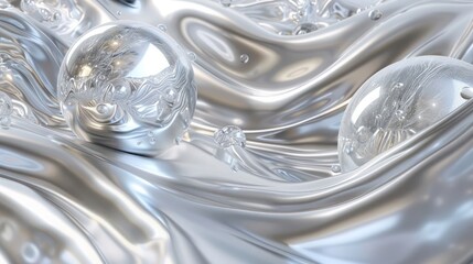 Elegant silver 3D abstract background with ethereal alien planet surfaces and surreal cosmic landscapes