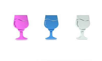 Colorful Wine glass icon isolated on white background. Wineglass sign. Minimalism concept. 3D render illustration