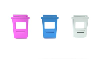 Colorful Coffee cup to go icon isolated on white background. Minimalism concept. 3D render illustration