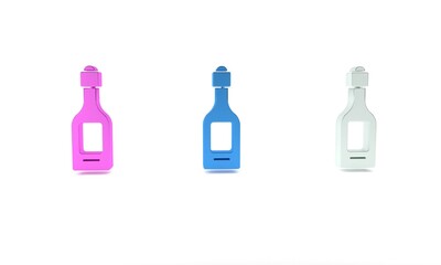 Colorful Champagne bottle icon isolated on white background. Minimalism concept. 3D render illustration