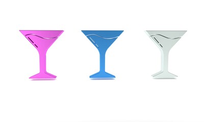 Colorful Martini glass icon isolated on white background. Cocktail icon. Wine glass icon. Minimalism concept. 3D render illustration