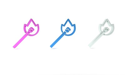 Colorful Burning match with fire icon isolated on white background. Match with fire. Matches sign. Minimalism concept. 3D render illustration