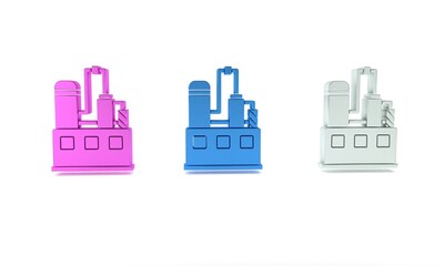 Colorful Oil and gas industrial factory building icon isolated on white background. Minimalism concept. 3D render illustration