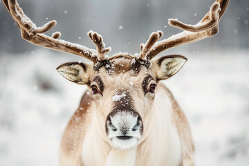 Christmas Reindeer in real nature with ice cold polar environment