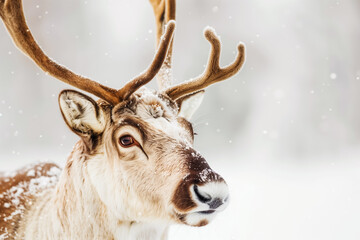 Christmas Reindeer in real nature with ice cold polar environment