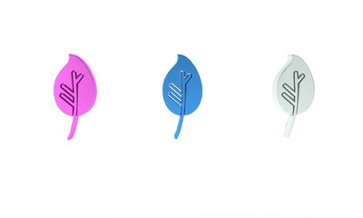 Colorful Leaf icon isolated on white background. Leaves sign. Fresh natural product symbol. Minimalism concept. 3D render illustration