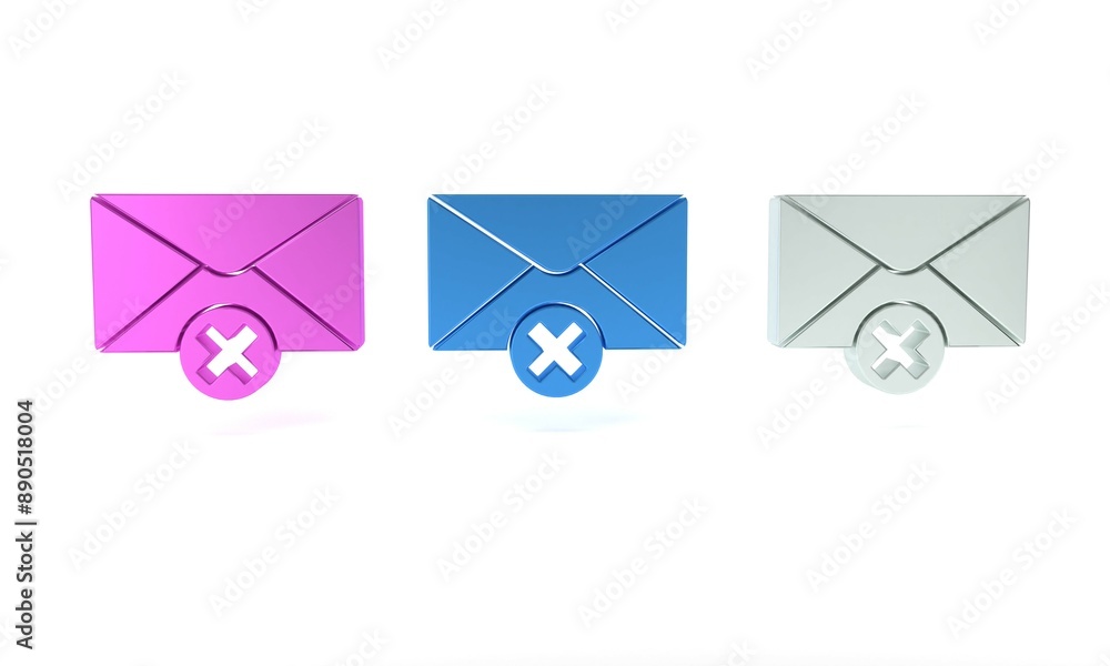Poster colorful delete envelope icon isolated on white background. delete or error letter. cross on message