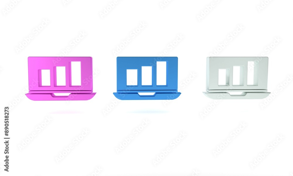 Poster colorful laptop with graph chart icon isolated on white background. report text file icon. accountin