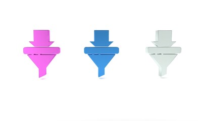 Colorful Sales funnel with arrows for marketing and startup business icon isolated on white background. Infographic template. Minimalism concept. 3D render illustration