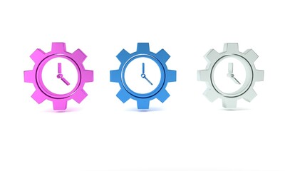 Colorful Time Management icon isolated on white background. Clock and gear sign. Productivity symbol. Minimalism concept. 3D render illustration