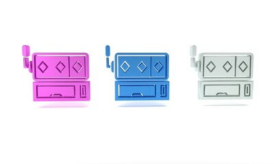Colorful Slot machine icon isolated on white background. Minimalism concept. 3D render illustration