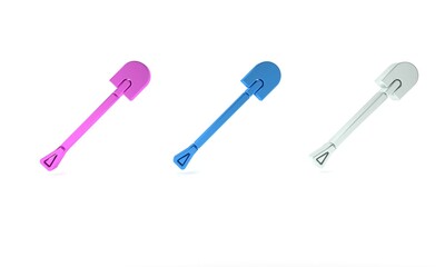 Colorful Fire shovel icon isolated on white background. Fire protection equipment. Equipment for firefighter. Minimalism concept. 3D render illustration