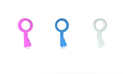 Colorful Old key icon isolated on white background. Minimalism concept. 3D render illustration