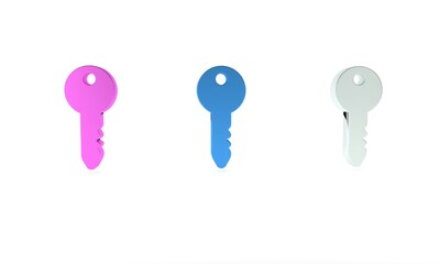 Colorful Key icon isolated on white background. Minimalism concept. 3D render illustration
