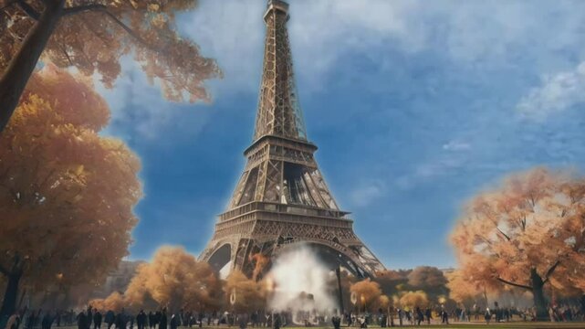 eiffel tower city, seamless looping animation video background 