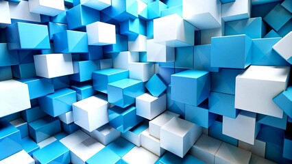 Obraz premium Abstract Geometry in Azure and White: A Cubist Rhapsody Generative AI Algorithmically generated