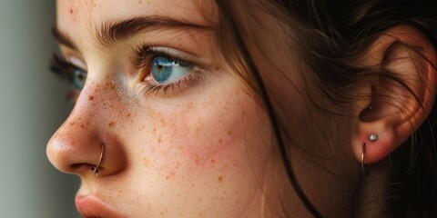 Close-up shot of a woman's ear with a piercing, suitable for fashion or lifestyle themes