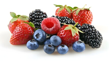 Obraz premium Vibrant Mix of Fresh Berries on a Pristine White Background