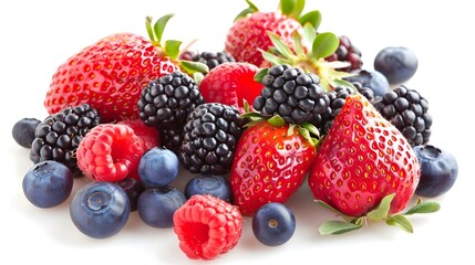 Assortment of Vibrant Mixed Berries on Pure White Background