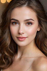 Fototapeta premium Beautiful female young model with perfect natural skin. Natural beauty, cosmetics, skin care concept
