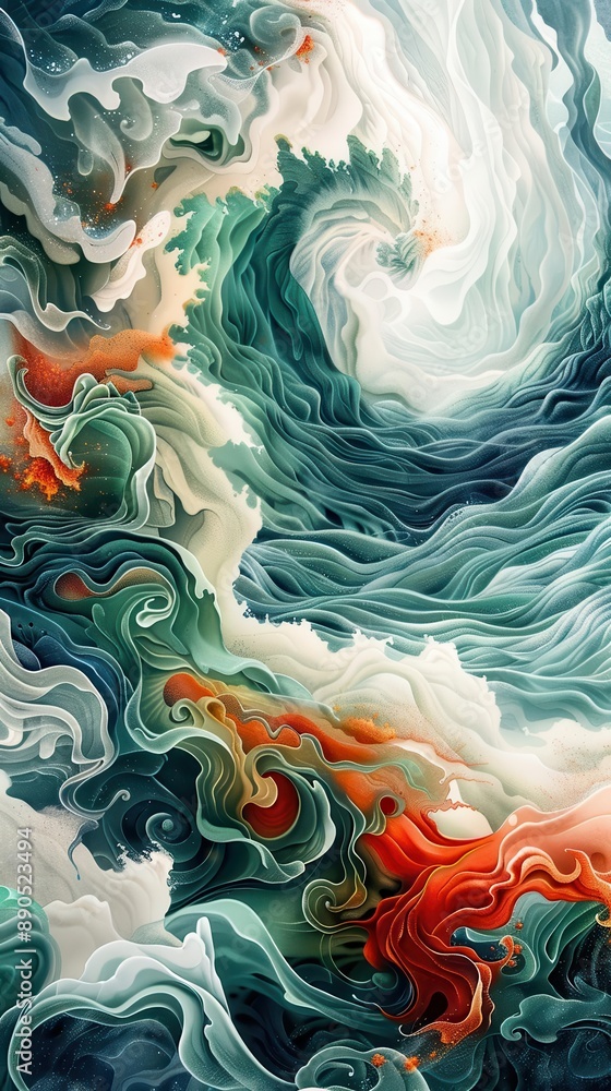 Poster ethereal abstract wave with vibrant colors creating a mesmerizing, fluid motion in art, reflecting n
