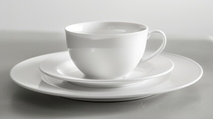 White Cup and Saucer on Table.