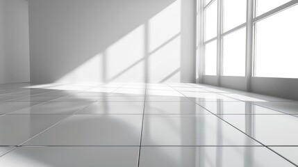 Obraz premium White tiled floor with window and sunlight.