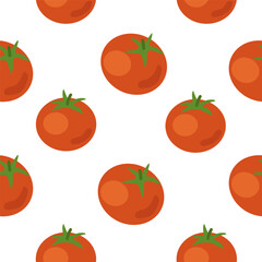 Ripe organic tomatoes. Flat vector seamless pattern.