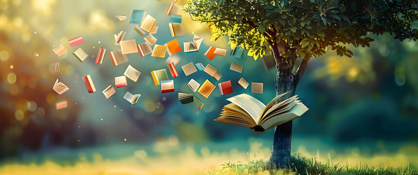 International literacy day concept with tree with books like leaves