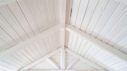 Obraz premium White Wooden Ceiling with Beams.