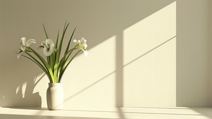 White Irises Vase Windowsill Bathed