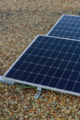 Closeup of solar panels on rooftop