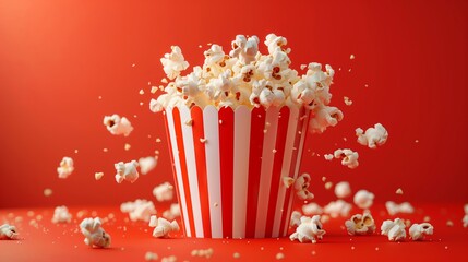 High-Quality Food Photography, Popcorn in Red and White Striped Container
