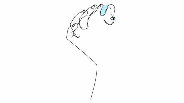 Self drawing animation of hearing aid in hand drawn by continuous one line. Animated single line illustration of Hearing solutions, BTE hearing aids.
