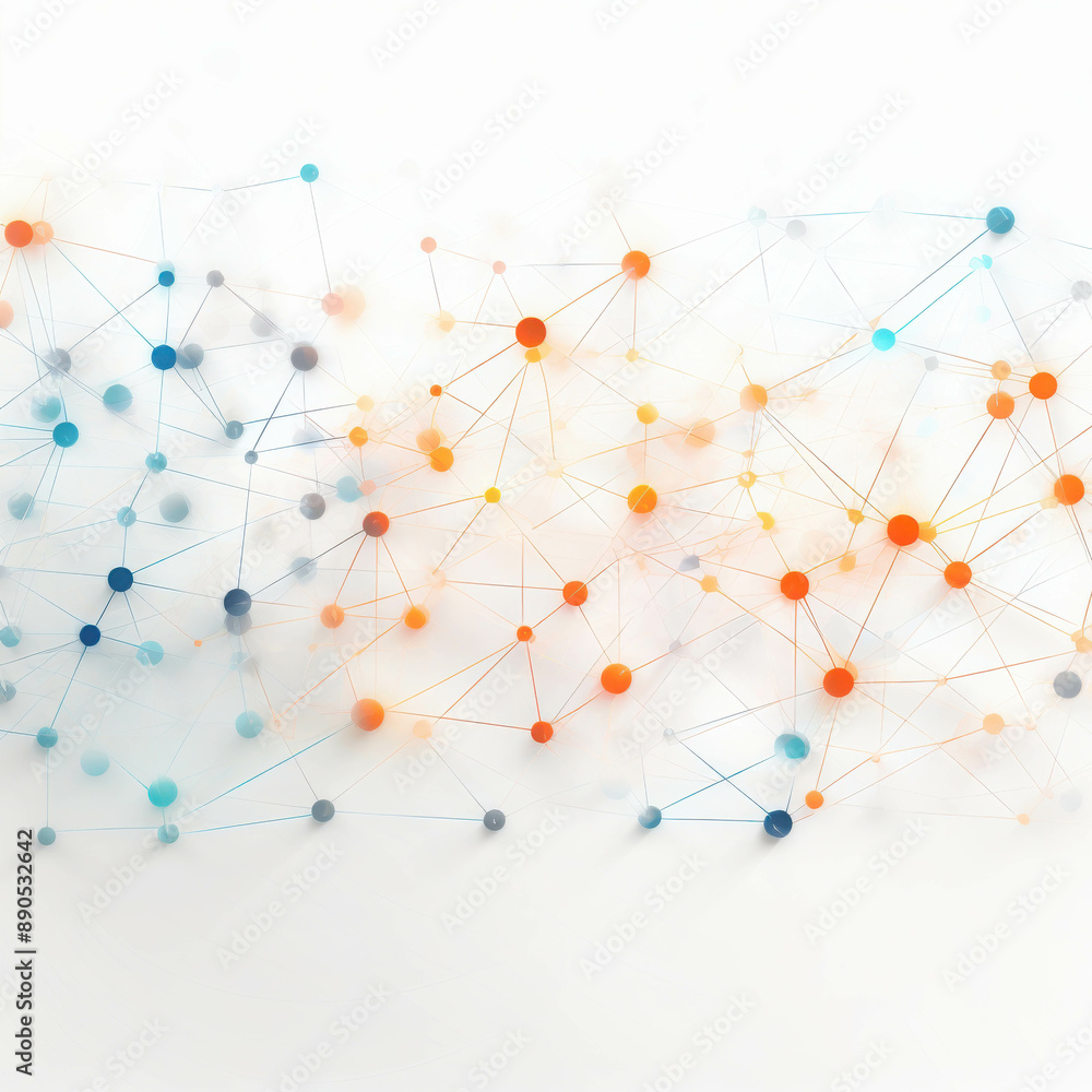 Aufkleber intricate abstract network of interconnected dots and lines in gradient shades of blue and orange ag