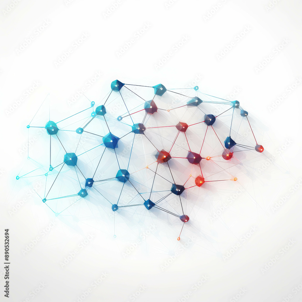 Aufkleber intricate abstract network of interconnected dots and lines in gradient shades of blue and orange ag