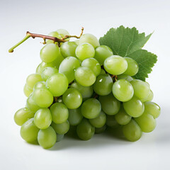Obraz premium Close-Up View of Fresh Green Grapes Cluster with Dewdrops Reflecting Light on a Crisp White Background