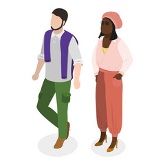 3D Isometric Flat Vector Set of Fashionable Couples, People in Trendy Clothes. Item 3