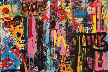 Fototapeta premium Chaos Collages prints. A colorful abstract painting depicting various shapes and patterns in rich colors. Dynamic chaos collage