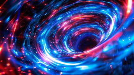 Obraz premium Intense blue and red neon lights swirl together, creating a mesmerizing cosmic effect. The energy of the lights pulsates like a glowing ring, transporting you to a futuristic realm.