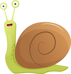vector smiling green snail isolated on white background. cartoon funny animal character 