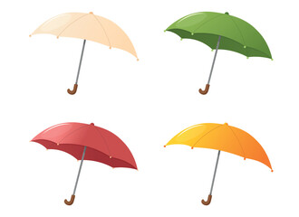 Vector umbrella collection. green, ecru, red, orange open umbrellas