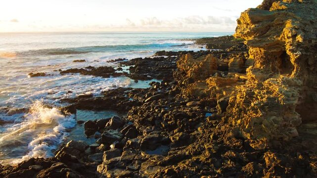 Lithified Cliffs at Sunrise at Shipwreck Beach, Kauai, Kawaii, USA