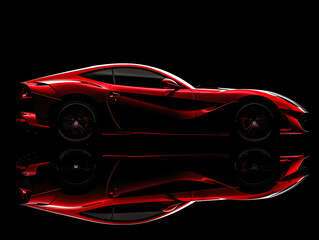 Silhouette of a red car on a black background. Neural network AI generated art