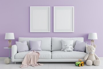 Cozy Living Room with Soft Toys and Lavender Walls