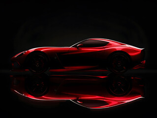 Silhouette of a red car on a black background. Neural network AI generated art