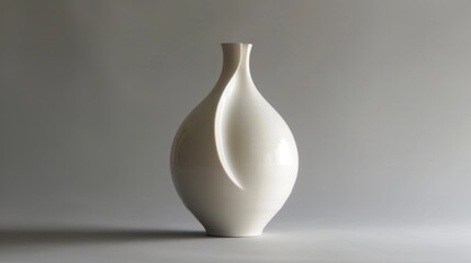 Contemporary White Ceramic Vase with Unique Shape and Glossy Finish as Artistic Background