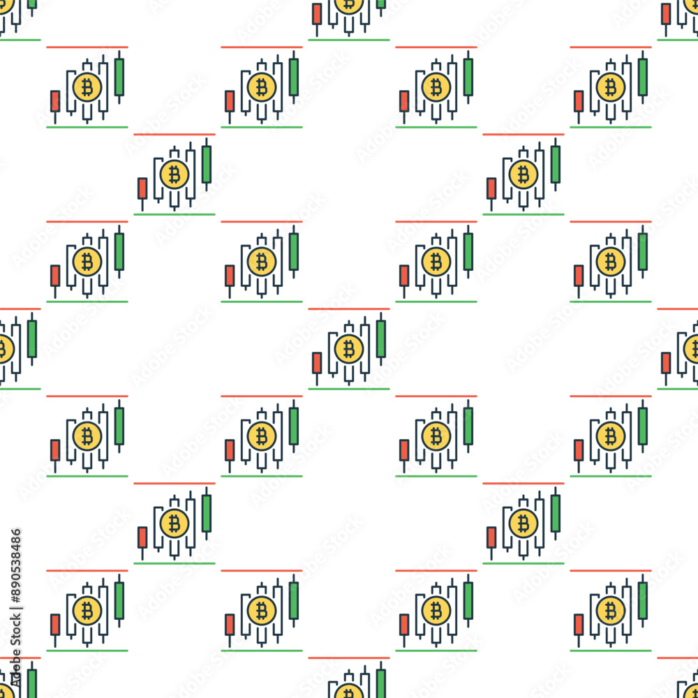 Poster bitcoin trading vector candlestick charts colored seamless pattern