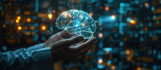 Digital Brain in Hands - Technology Concept